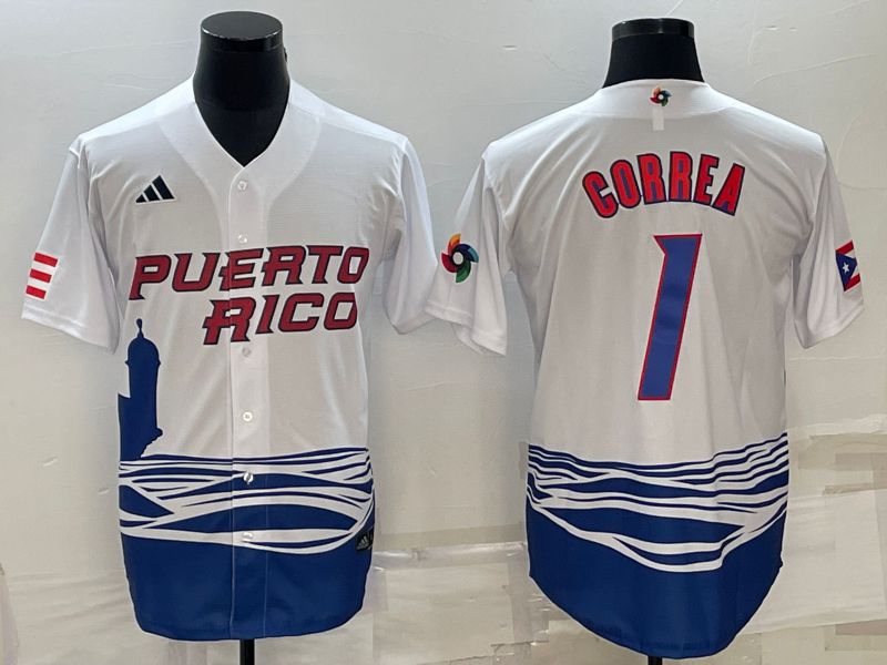 Men 2023 World Cub #1 Correa White MLB Jersey8